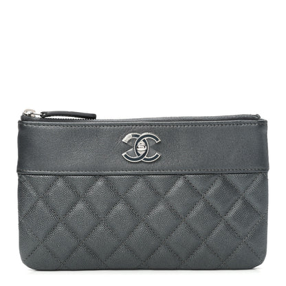 Chanel Metallic Caviar Quilted Mademoiselle Vintage Zip Pouch Dark Grey 1 of 7