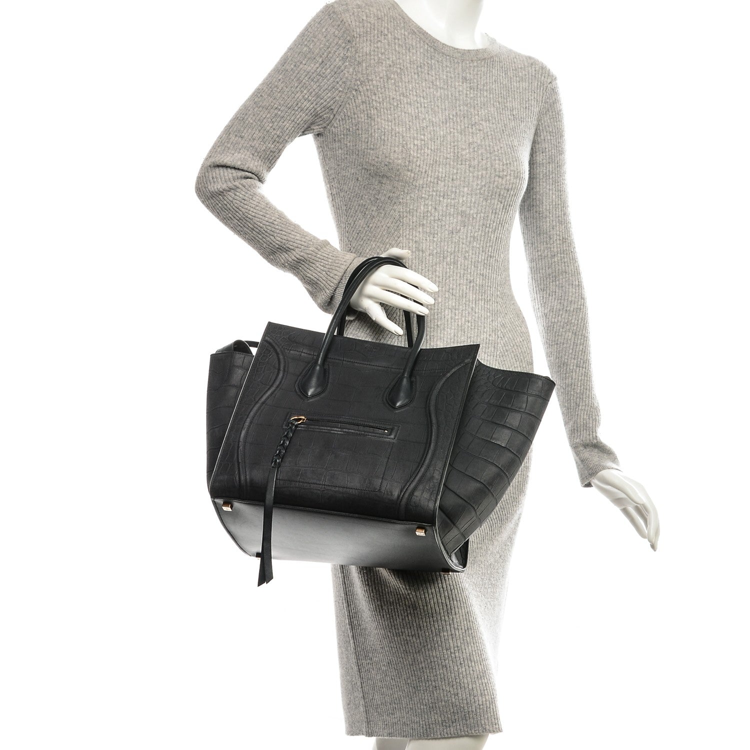 Celine Crocodile Embossed Nubuck Medium Phantom Luggage Navy 2 of 9