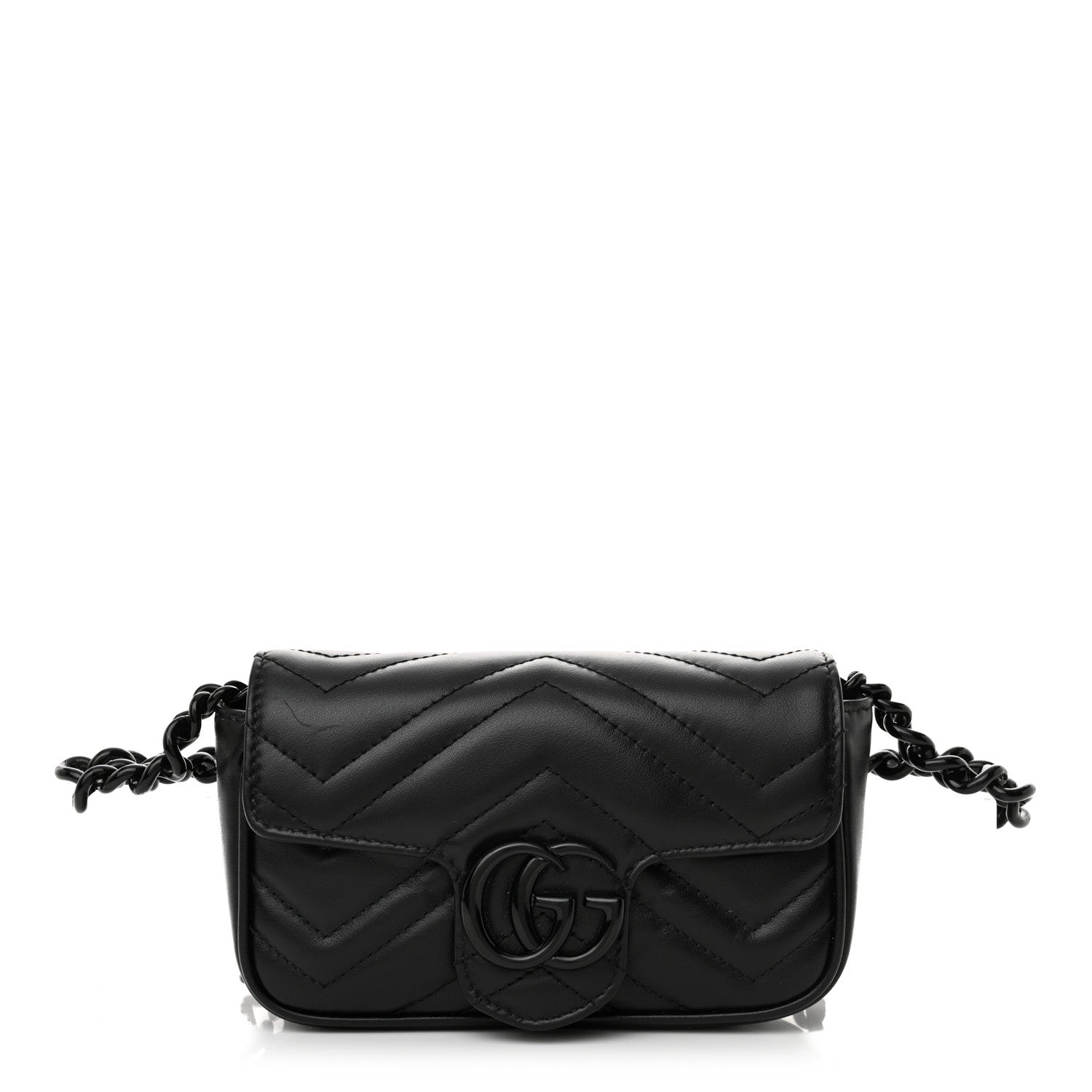 Gucci Calfskin Matelasse Monochrome GG Marmont Chain Belt Bag Black 1 of 12