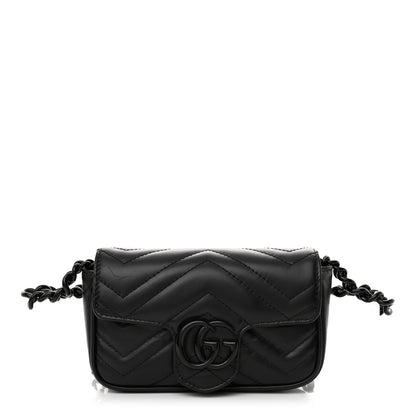 Gucci Calfskin Matelasse Monochrome GG Marmont Chain Belt Bag Black 1 of 12