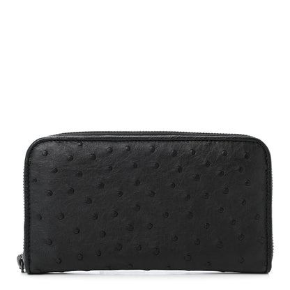 Bottega Veneta Ostrich Zip Around Wallet Black 1 of 4