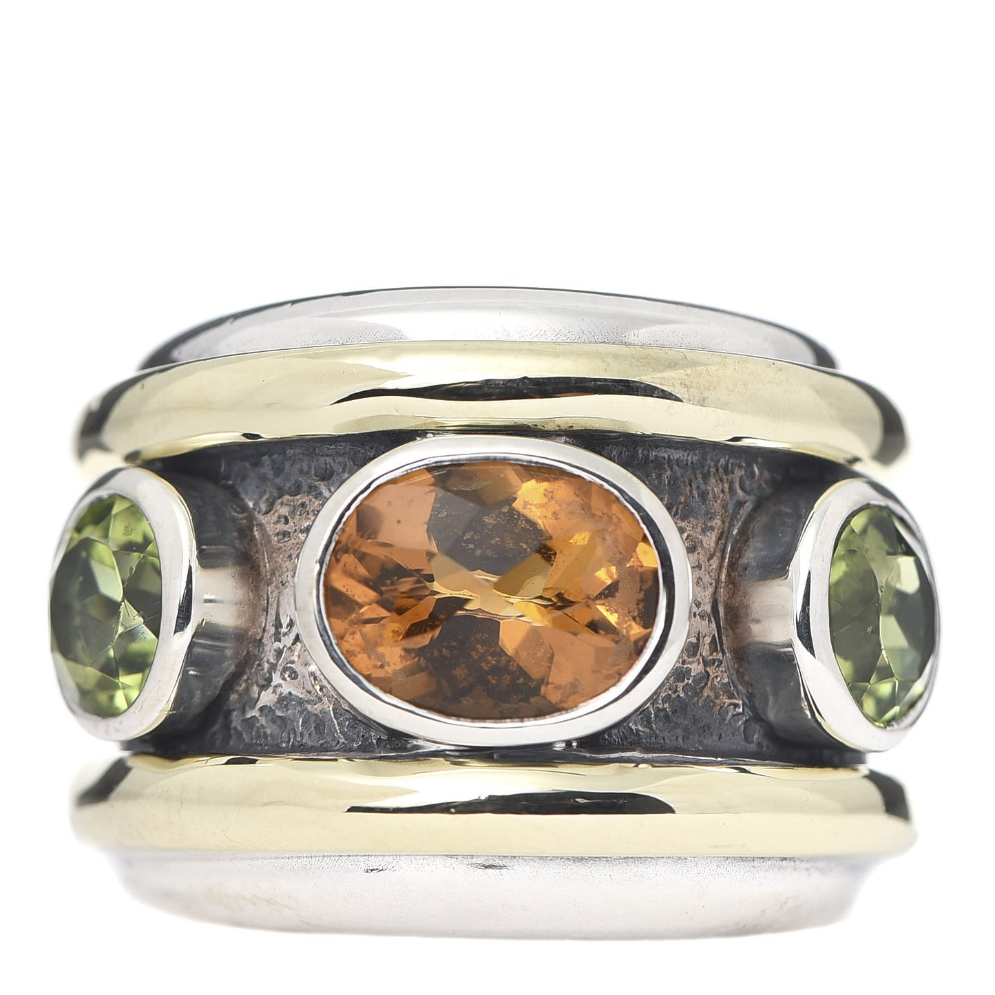Sterling Silver 14K Yellow Gold Citrine Peridot 17mm Renaissance Ring 52 6