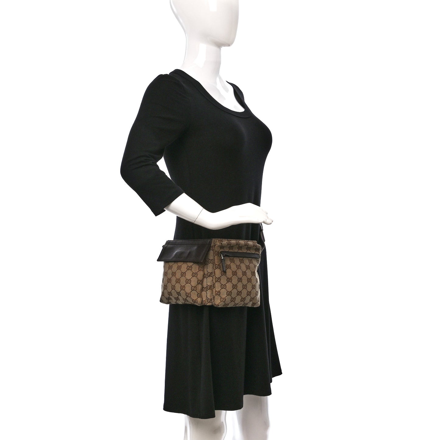 GG Monogram Double Pocket Belt Bag Dark Brown