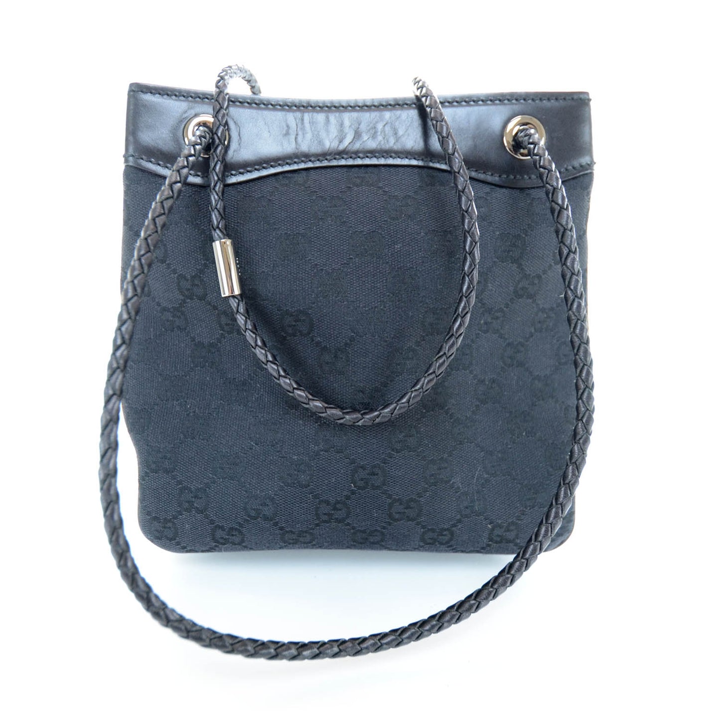 Canvas Monogram Woven Handle Tote Black