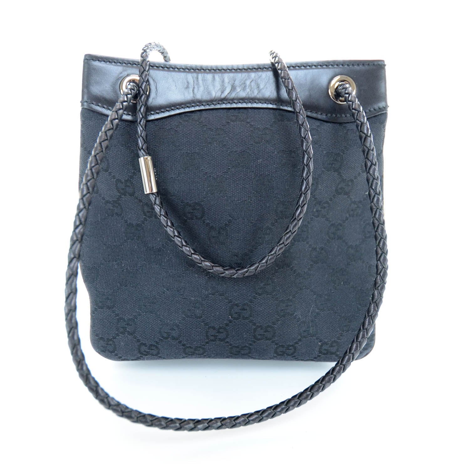 Gucci Canvas Monogram Woven Handle Tote Black 3 of 9