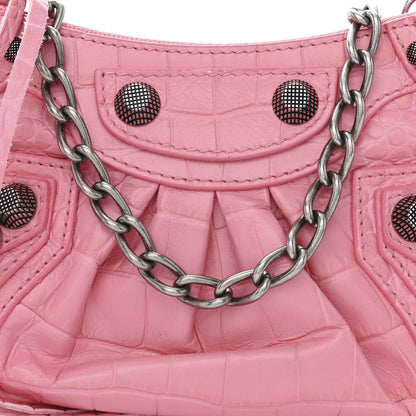 Balenciaga Extra Supple Calfskin Crocodile Embossed Le Cagole Mini Purse With Chain Sweet Pink 9 of 11