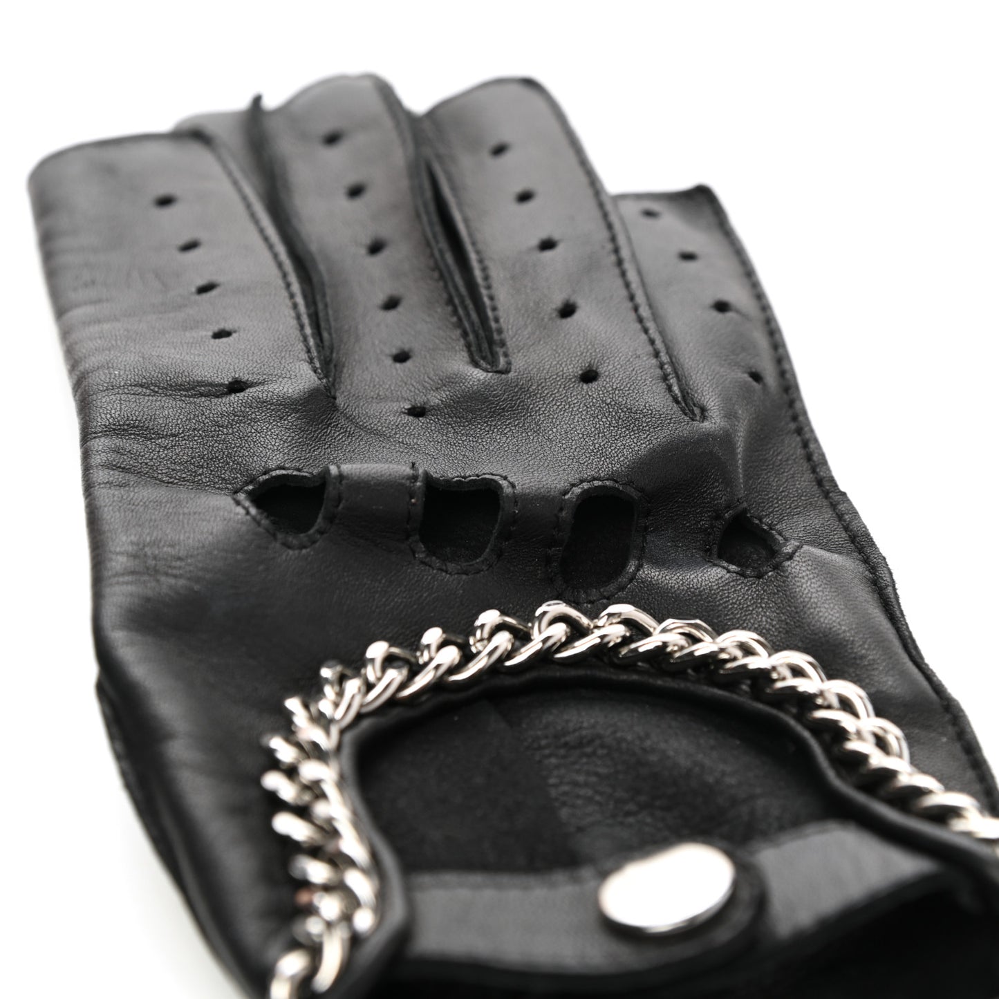 Lambskin Chain Fingerless Gloves 7 Black
