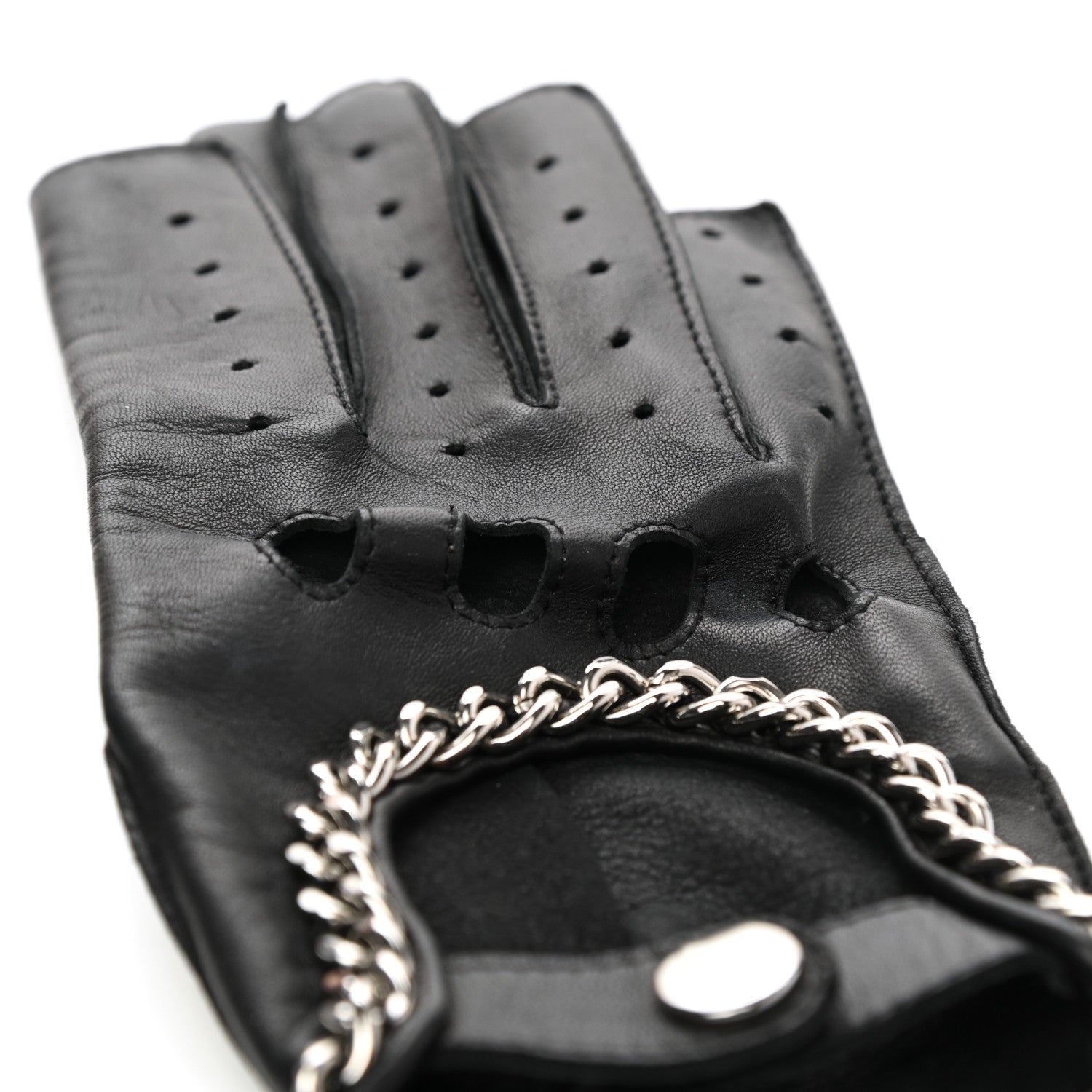 Chanel Lambskin Chain Fingerless Gloves 7 Black 5 of 6