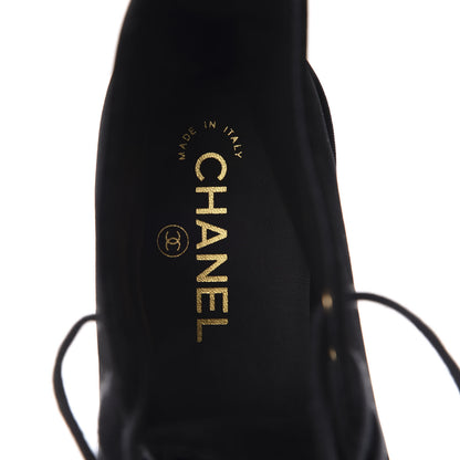Chanel Velvet CC Lace Up Boots 40.5 Black 6 of 8