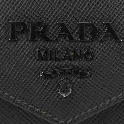 Prada Saffiano Cuir Calfskin Monochrome Envelope Wallet on Chain Shoulder Bag Black 14 of 16