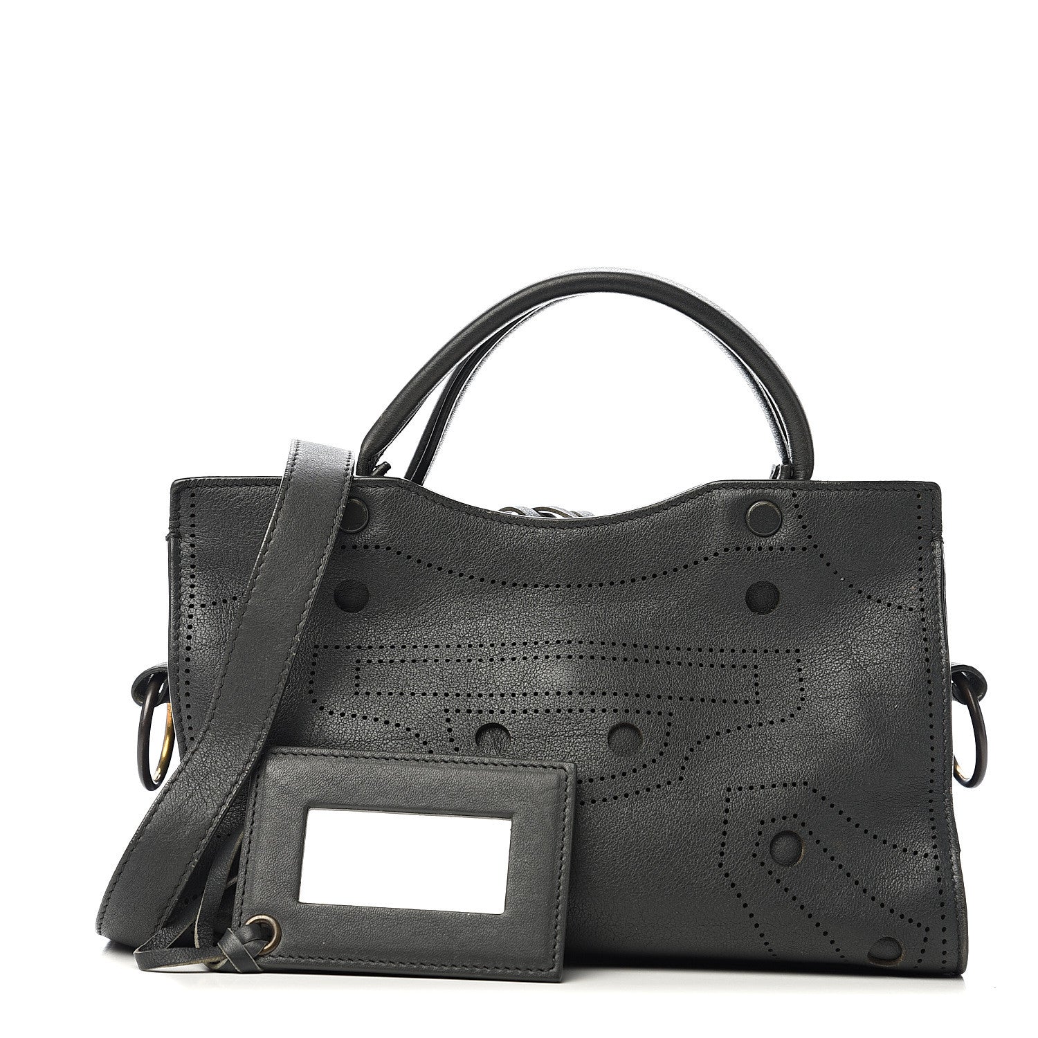 Balenciaga Veau Soyeux Perforated Blackout Hardware Mini City Gris Fossile 1 of 11