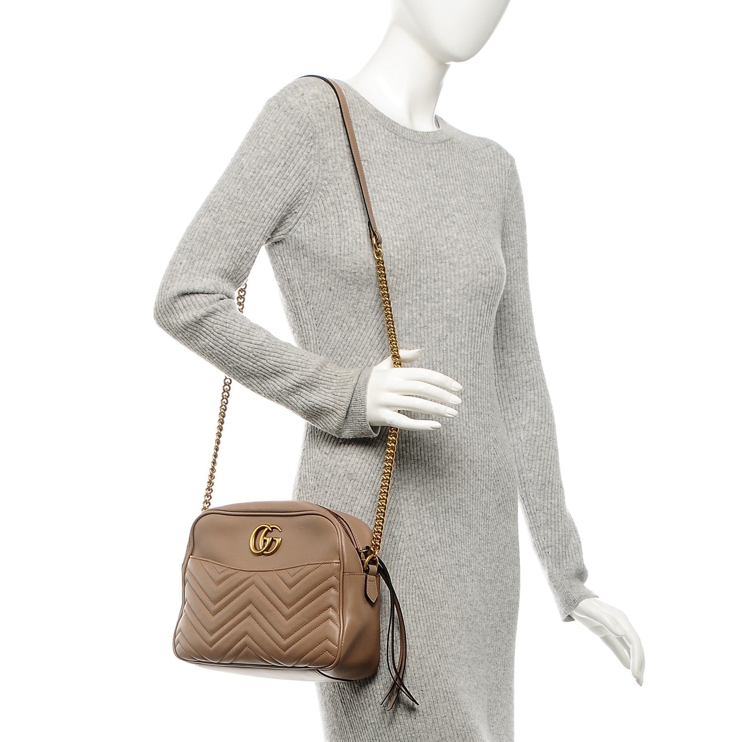 Gucci Calfskin Matelasse Medium GG Marmont Chain Shoulder Bag Porcelain Rose 2 of 8