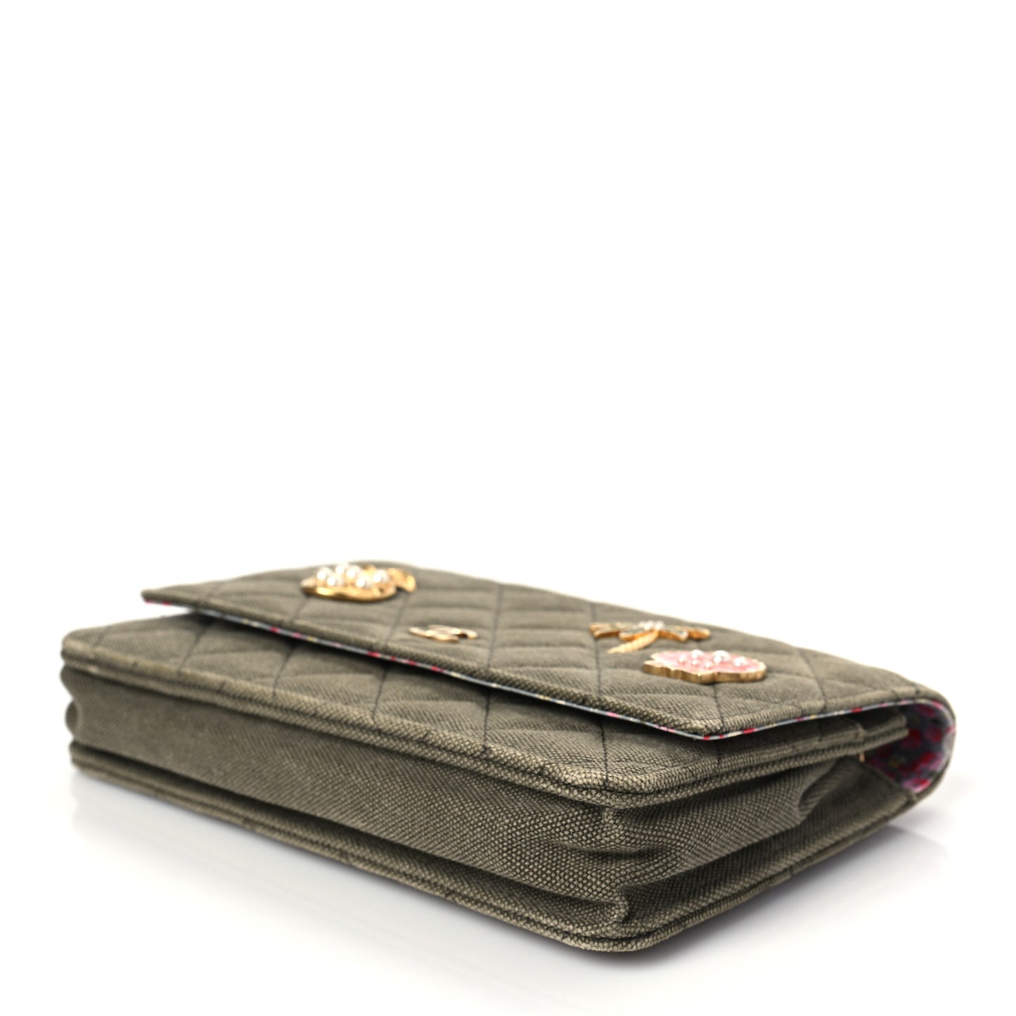 Canvas Quilted Coco Cuba Charms Wallet On Chain WOC Khaki