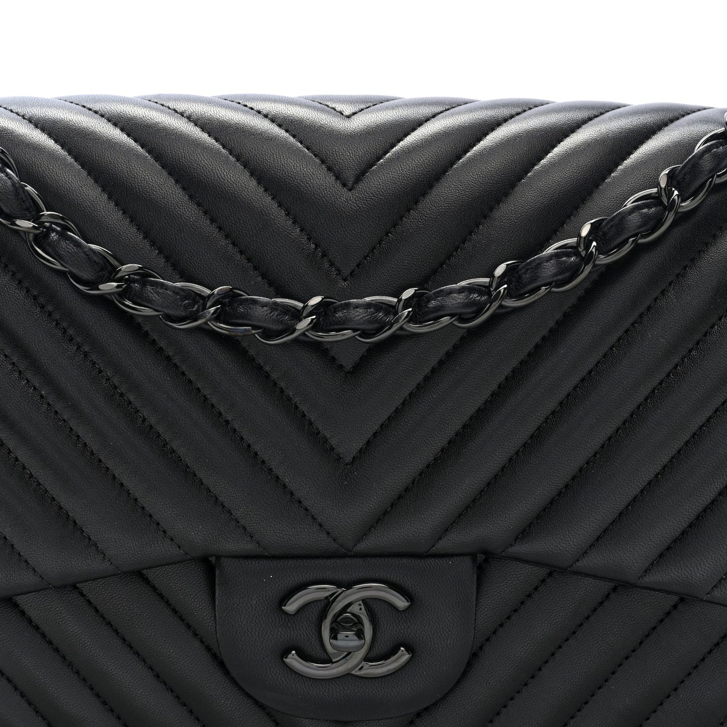 Lambskin Chevron Quilted Jumbo Double Flap  So Black