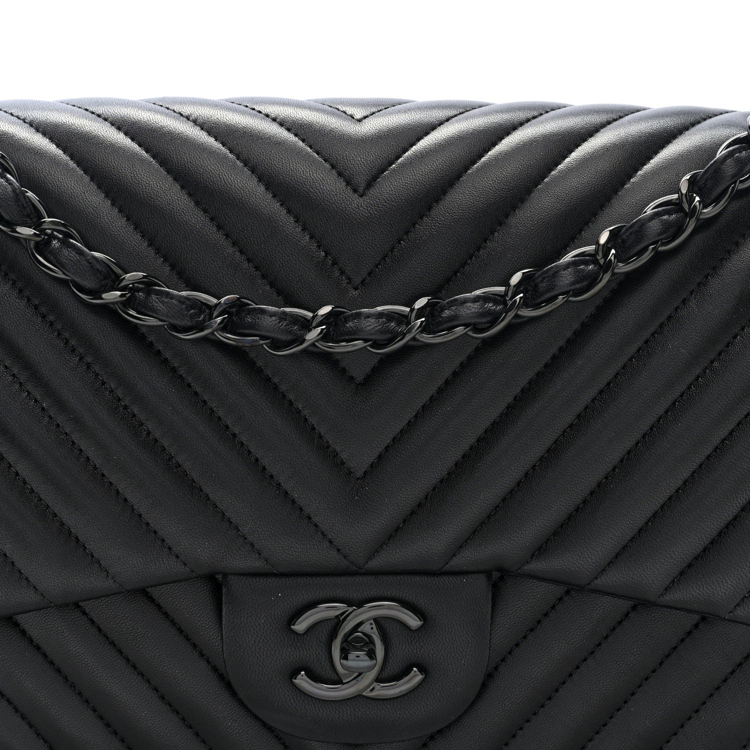 Chanel Lambskin Chevron Quilted Jumbo Double Flap  So Black 8 of 10
