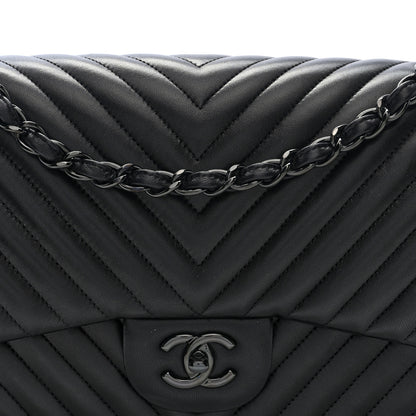 Chanel Lambskin Chevron Quilted Jumbo Double Flap  So Black 8 of 10