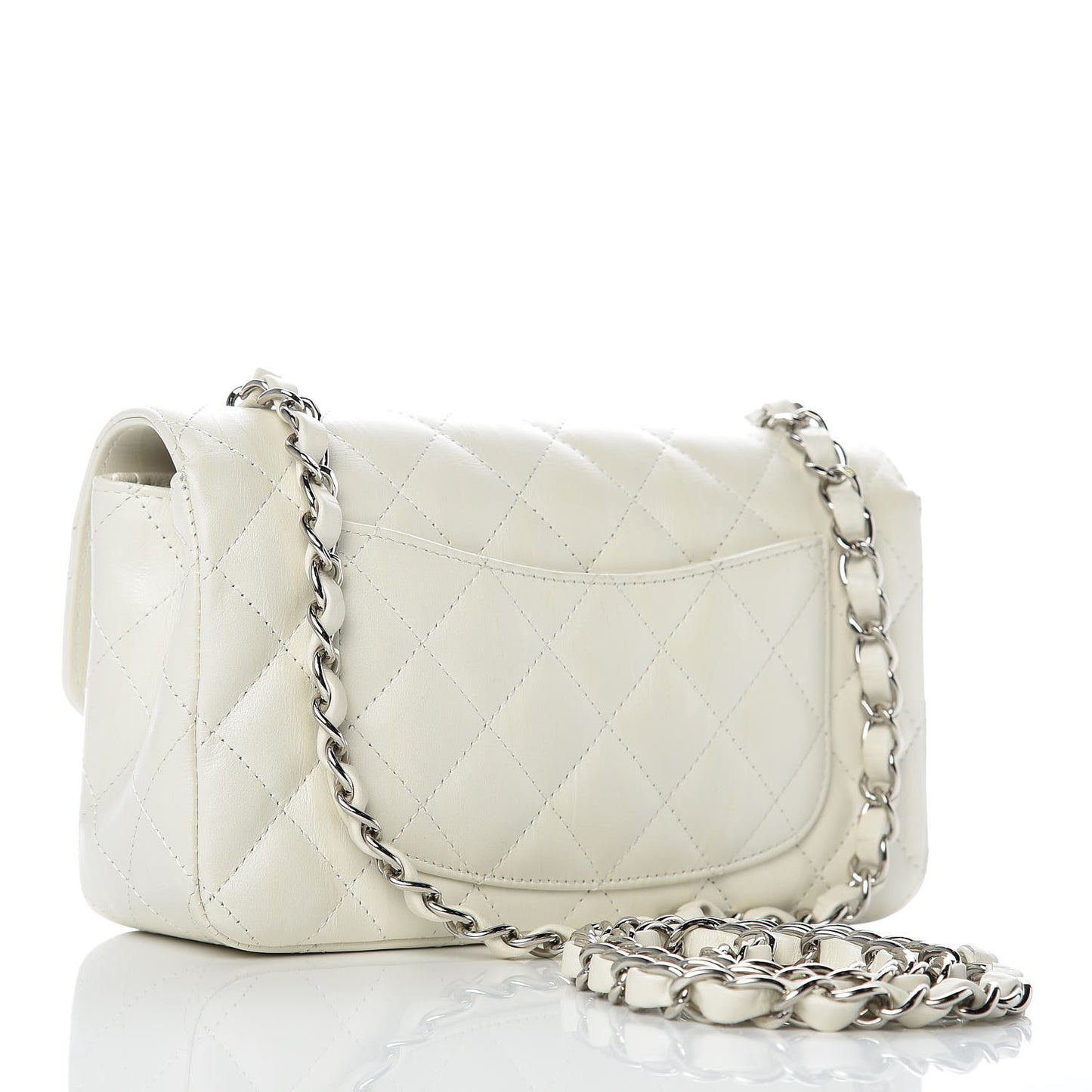 Calfskin Quilted Mini Rectangular Flap White