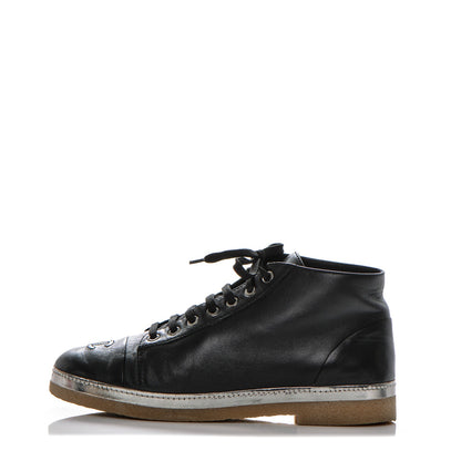 Chanel Calfskin CC Cap Toe High Top Sneaker Boot 39 Black 1 of 7