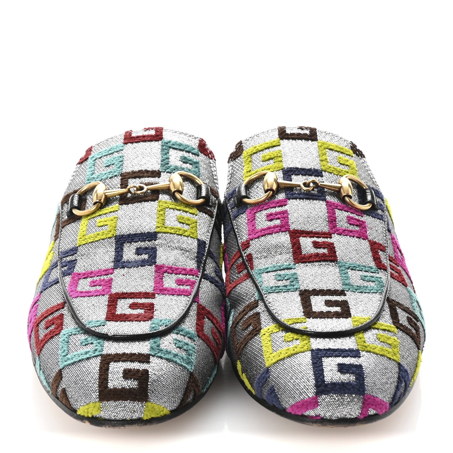 Velvet Lurex Square G Womens Princetown Slippers 37.5 Silver Multicolor