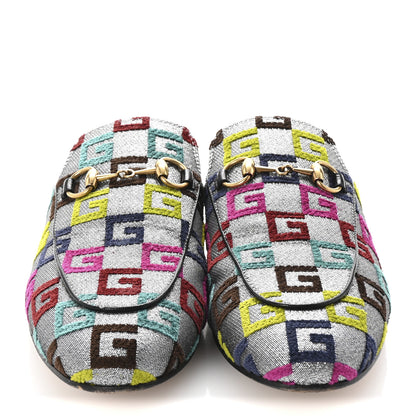 Gucci Velvet Lurex Square G Womens Princetown Slippers 37.5 Silver Multicolor 3 of 10