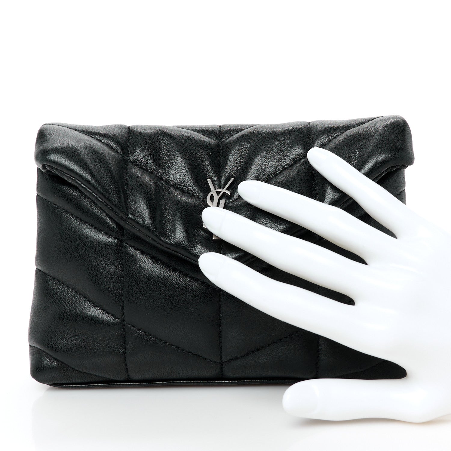 Saint Laurent Lambskin Monogram Loulou Puffer Pouch Clutch Black 2 of 8