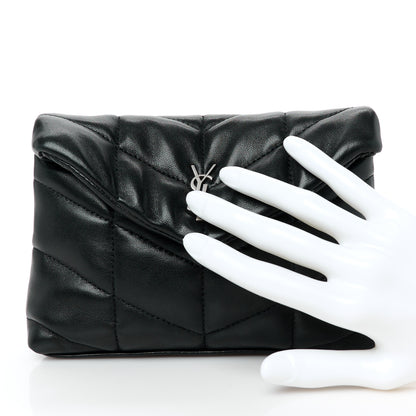 Saint Laurent Lambskin Monogram Loulou Puffer Pouch Clutch Black 2 of 8
