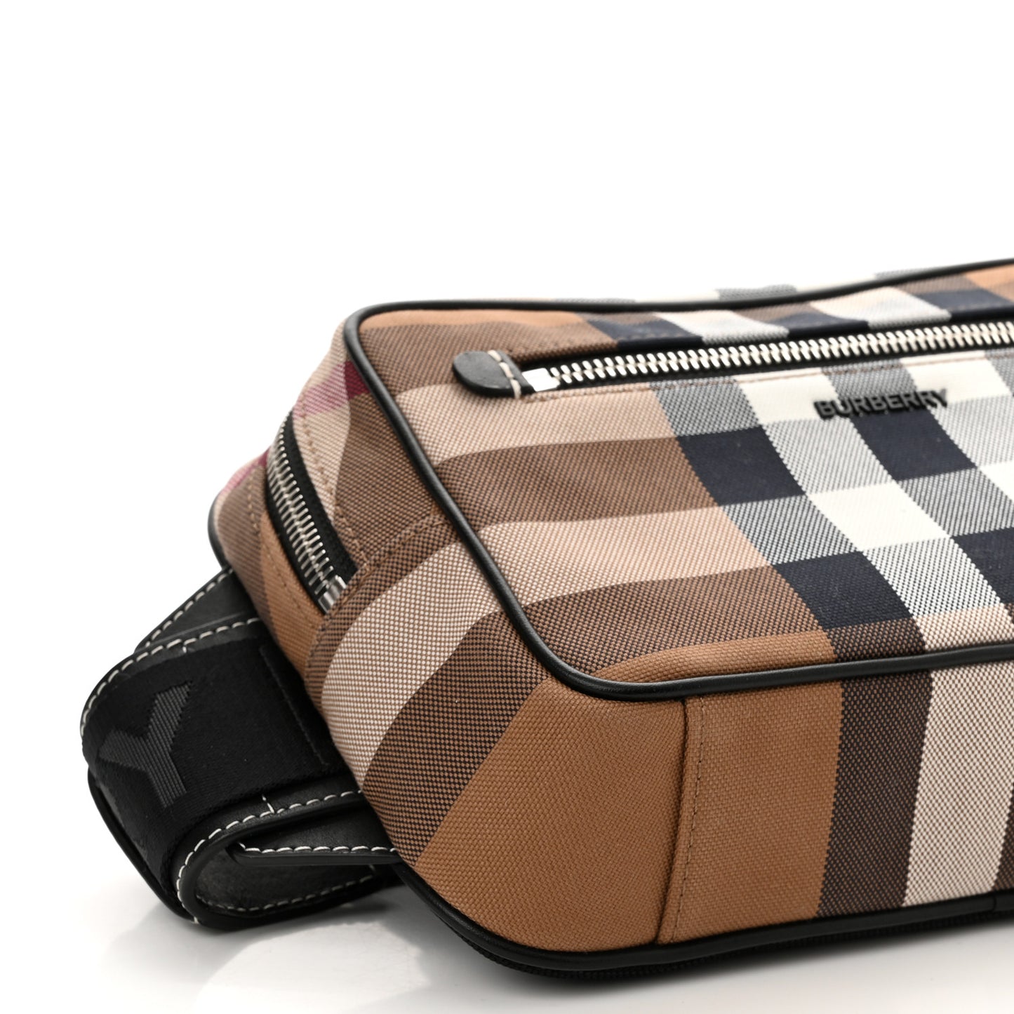 Cotton Calfskin Check Print Belt Bag Light Brown
