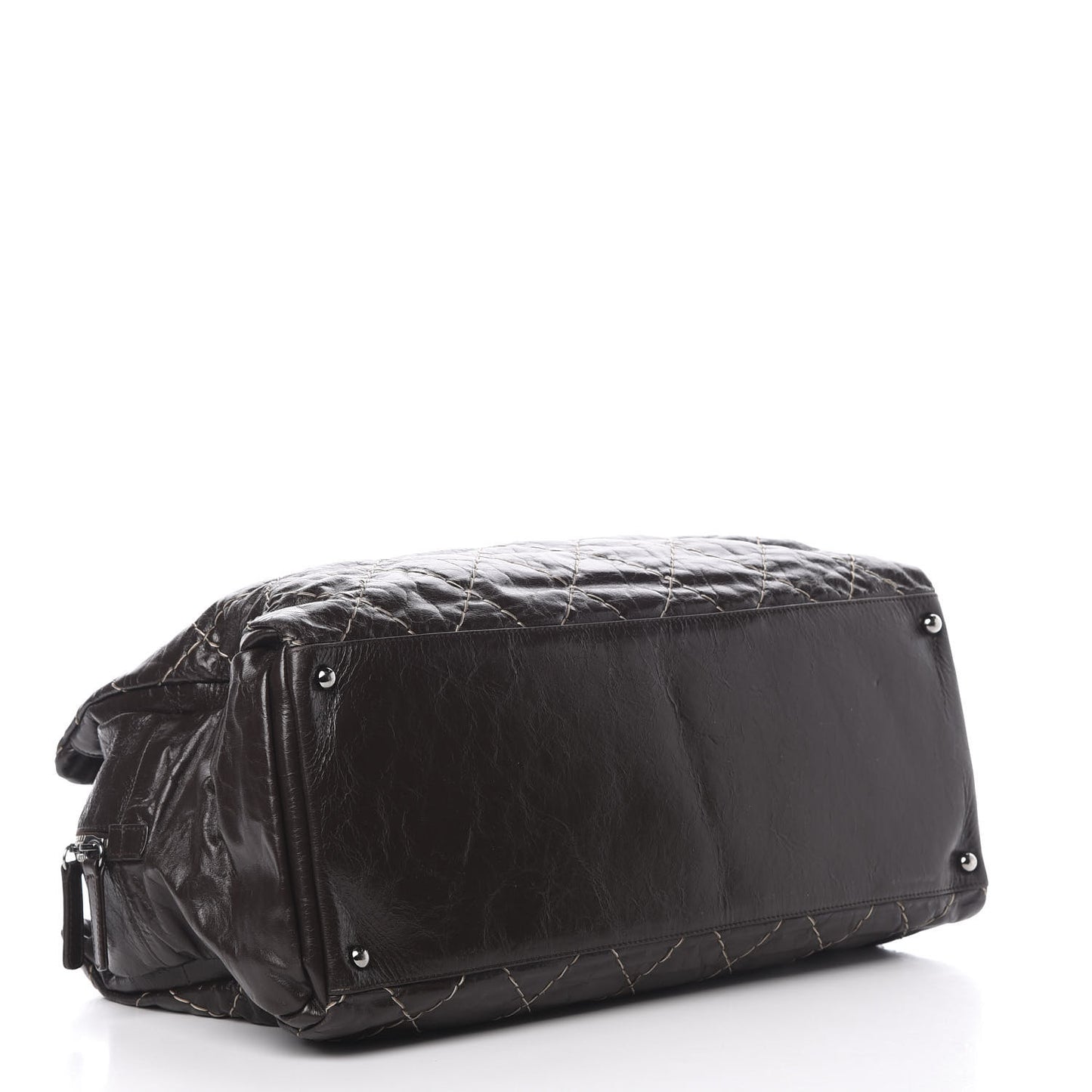 Glazed Goatskin Double Contrast Stitch Large Tote Brown