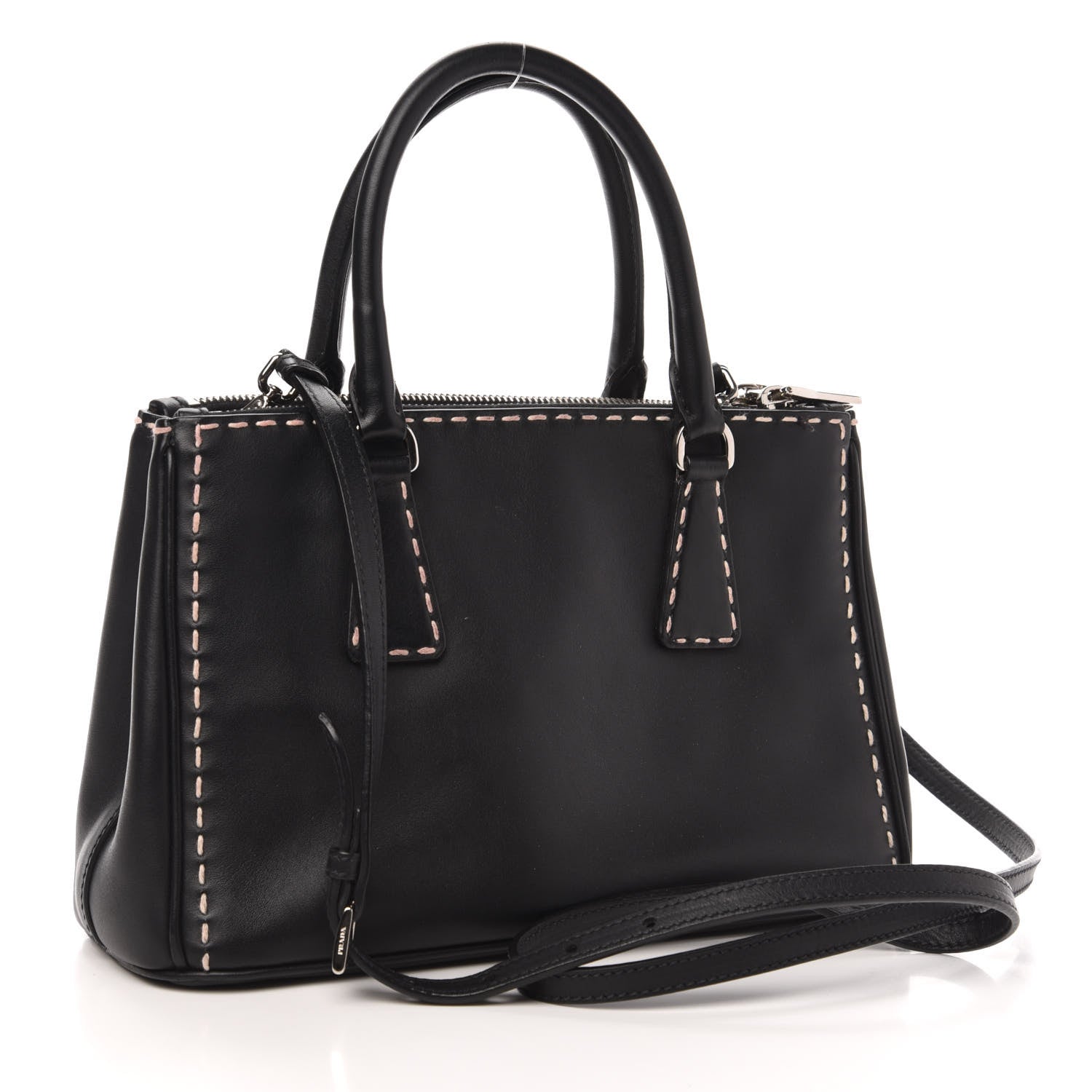 Prada City Calf Mini Hand Stitched Galleria Double Zip Tote Black 3 of 15