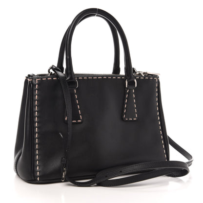 Prada City Calf Mini Hand Stitched Galleria Double Zip Tote Black 3 of 15