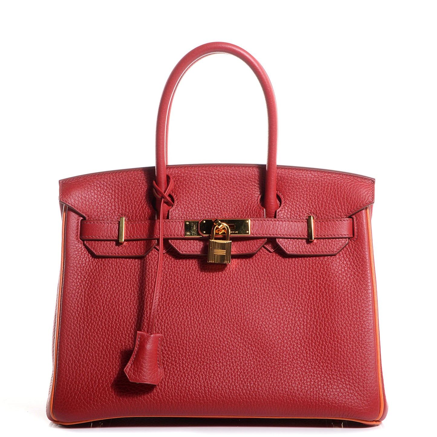 Taurillon Clemence Horseshoe Bi-Color Birkin 30 Rouge Garance and Orange