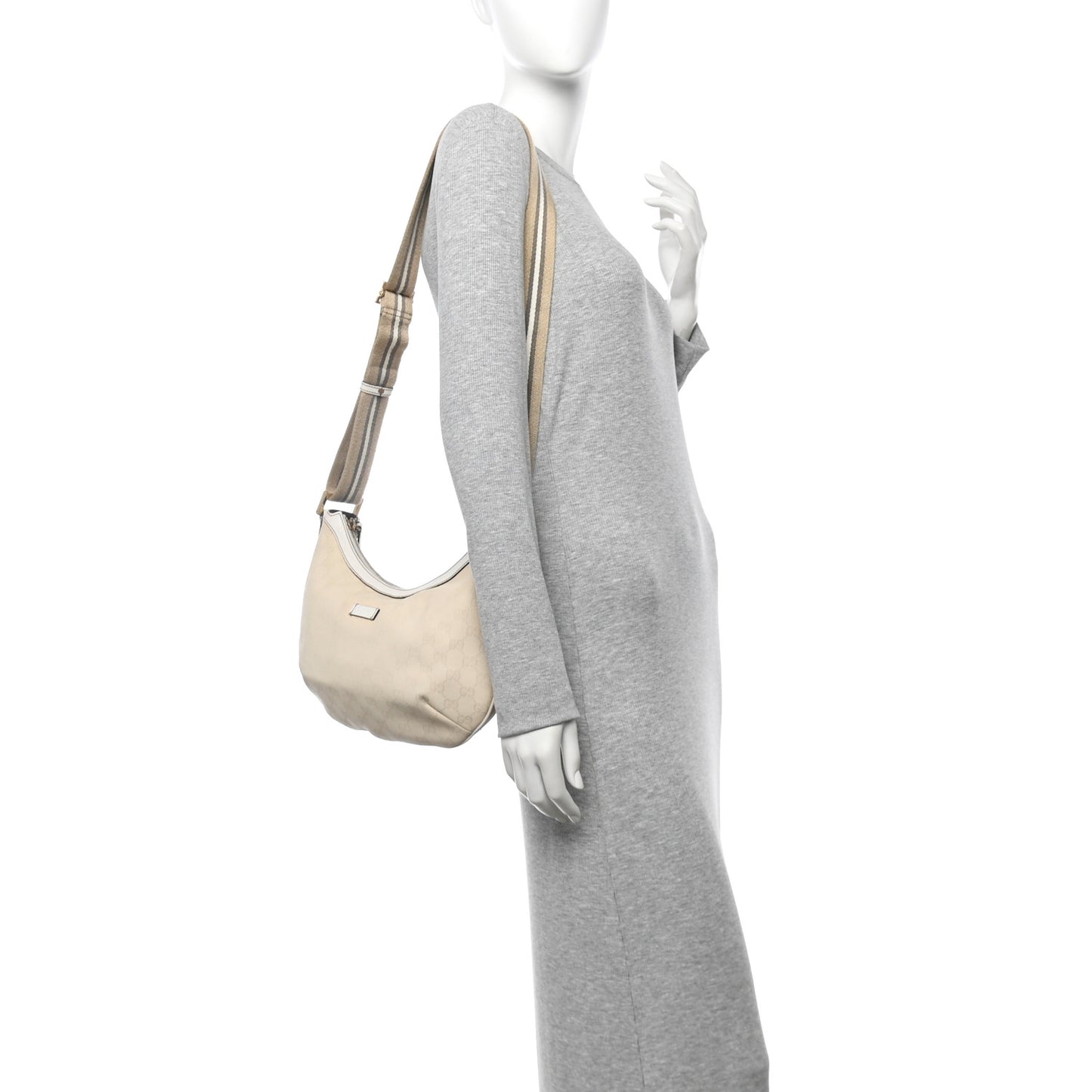 Monogram Web Medium Half Moon Hobo White