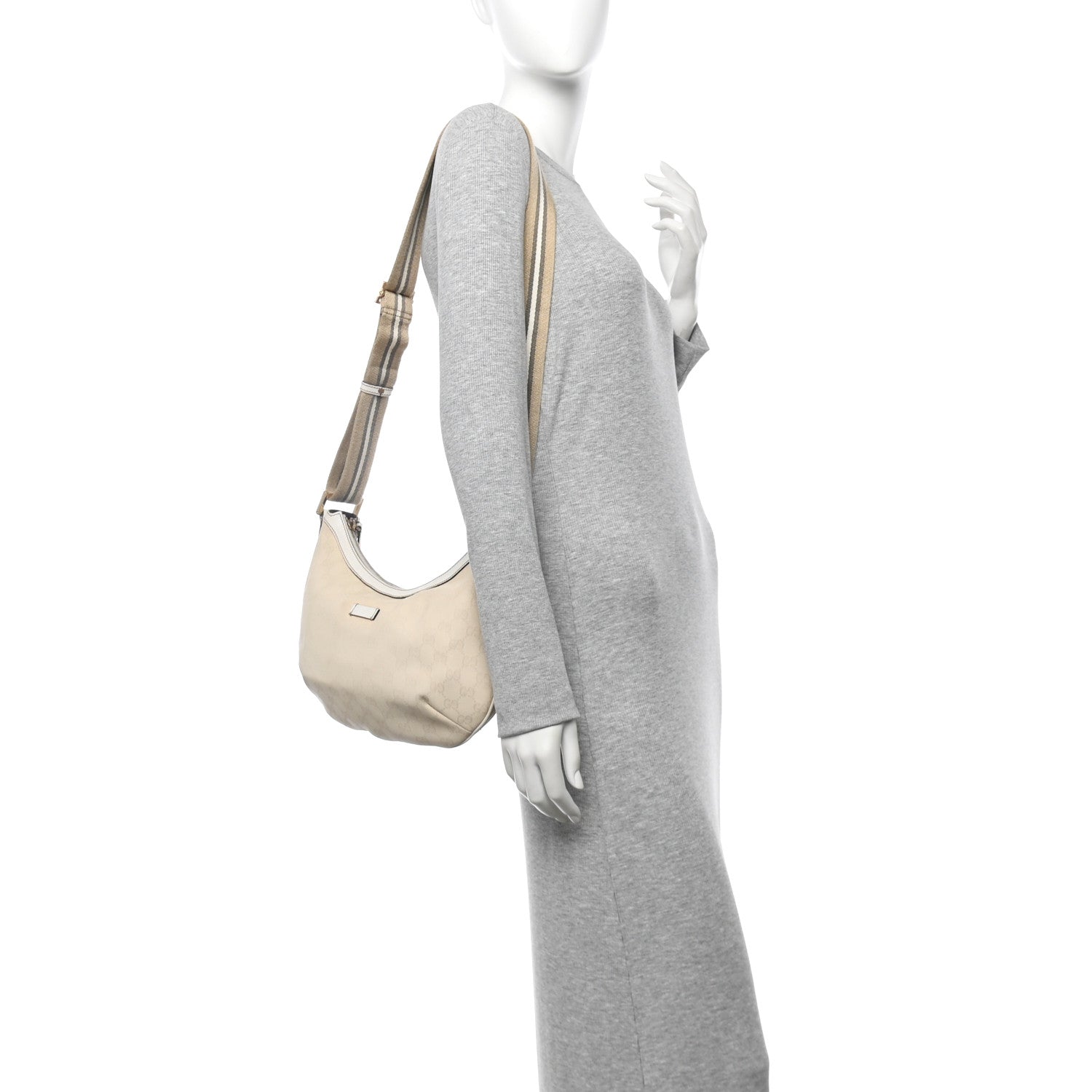 Gucci Monogram Web Medium Half Moon Hobo White 2 of 10