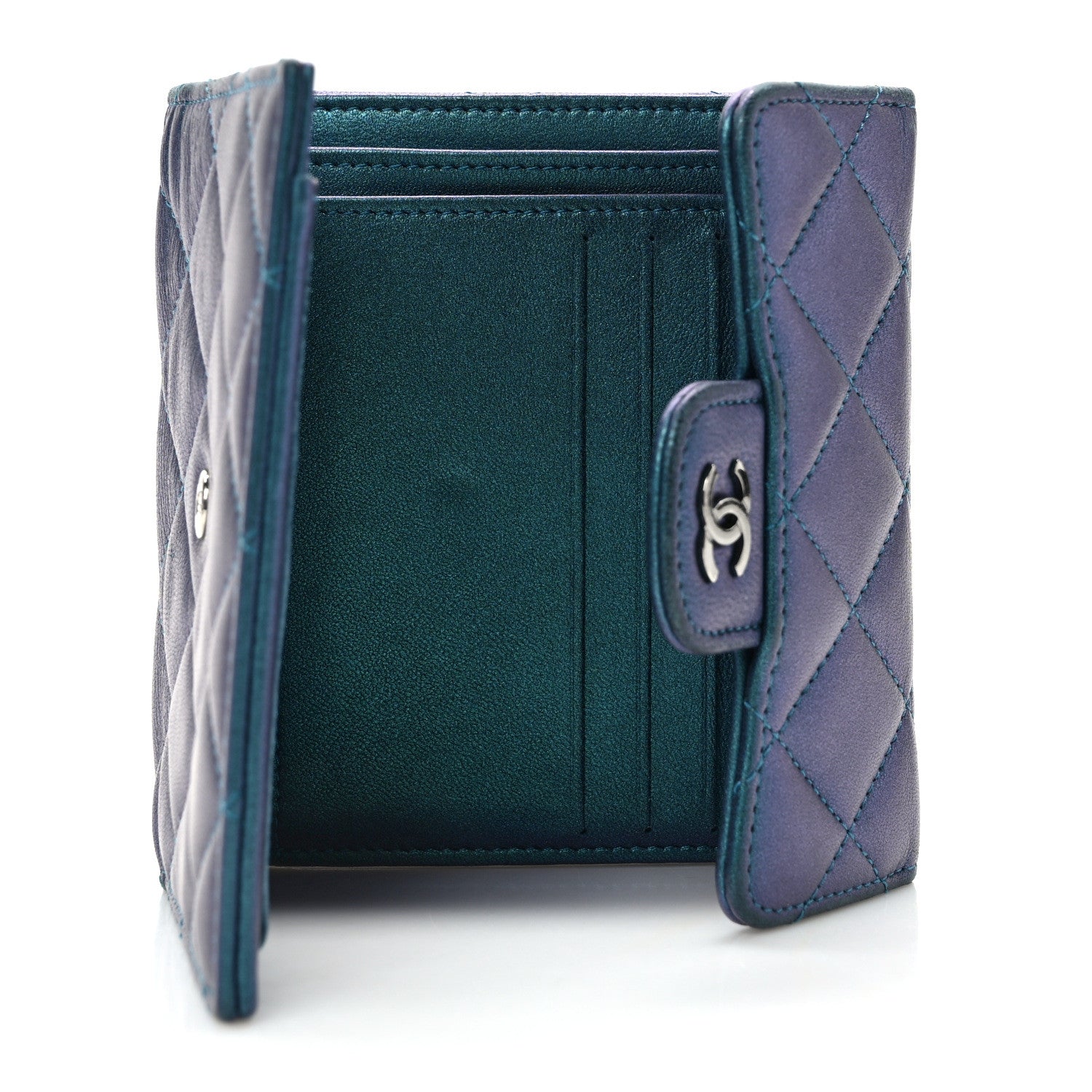 Chanel Metallic Lambskin Quilted Compact Flap Wallet Turquoise 5 of 10