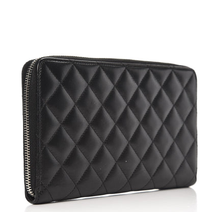 Chanel Lambskin Quilted Large Zip Around Organizer Wallet Black 3 of 9