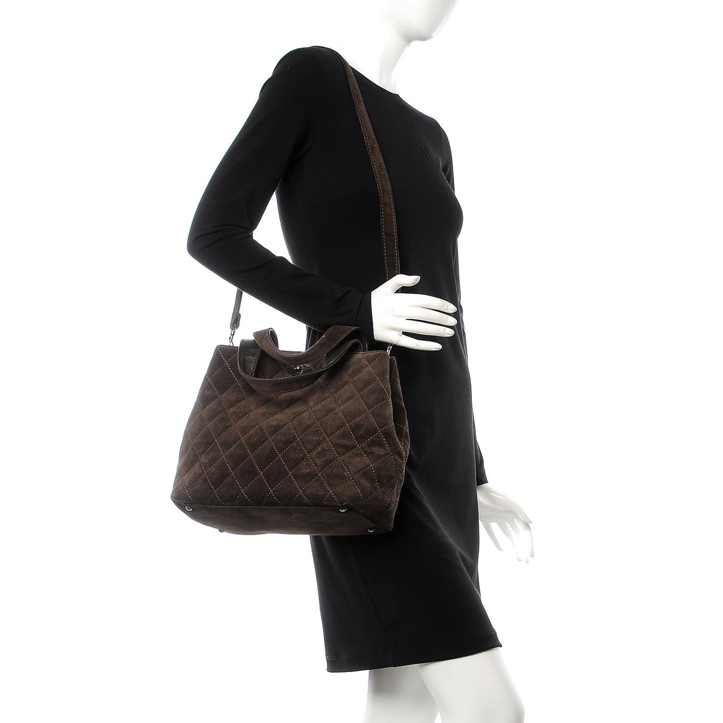 Suede Quilted Shopping Tote Brown