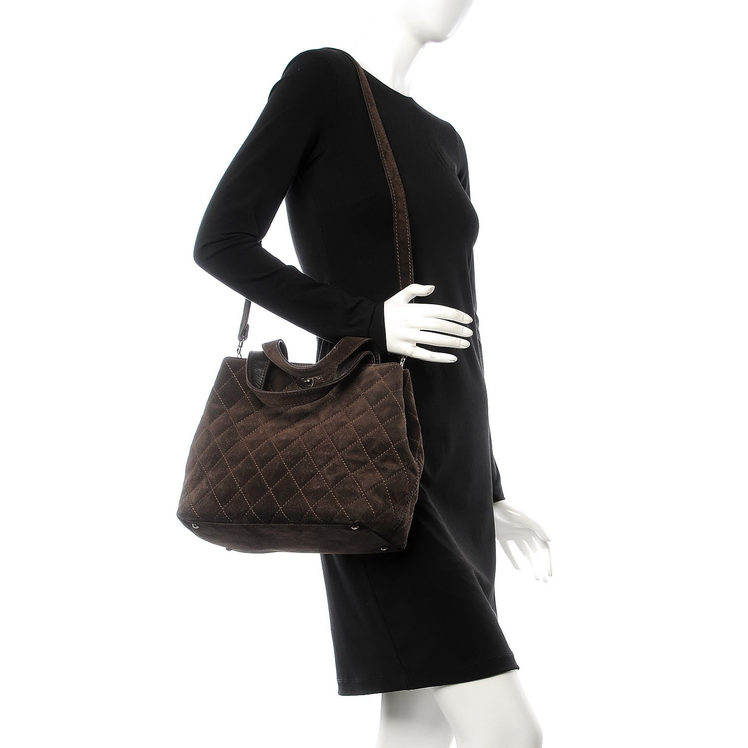 Chanel Suede Quilted Shopping Tote Brown 3 of 15