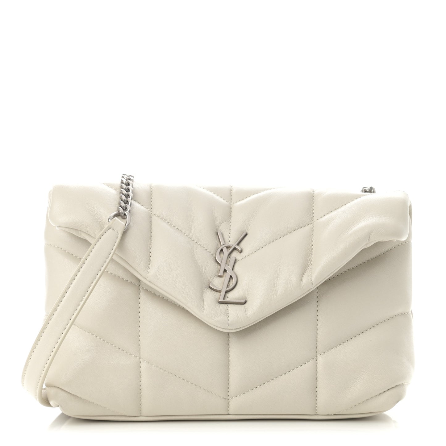 Lambskin Quilted Toy Loulou Puffer Monogram Chain Satchel Blanc Vintage
