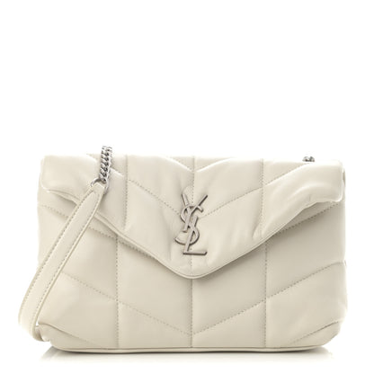 Saint Laurent Lambskin Quilted Toy Loulou Puffer Monogram Chain Satchel Blanc Vintage 1 of 12