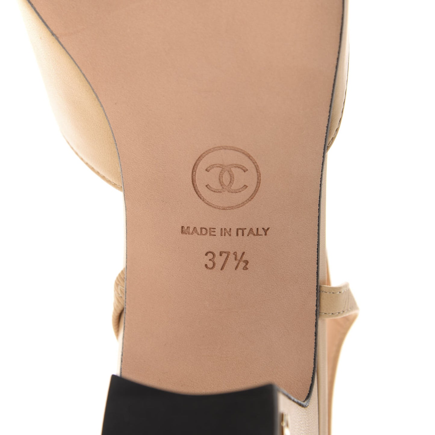 Goatskin Grosgrain Cap Toe CC Slingback Pumps 37.5 Beige Black