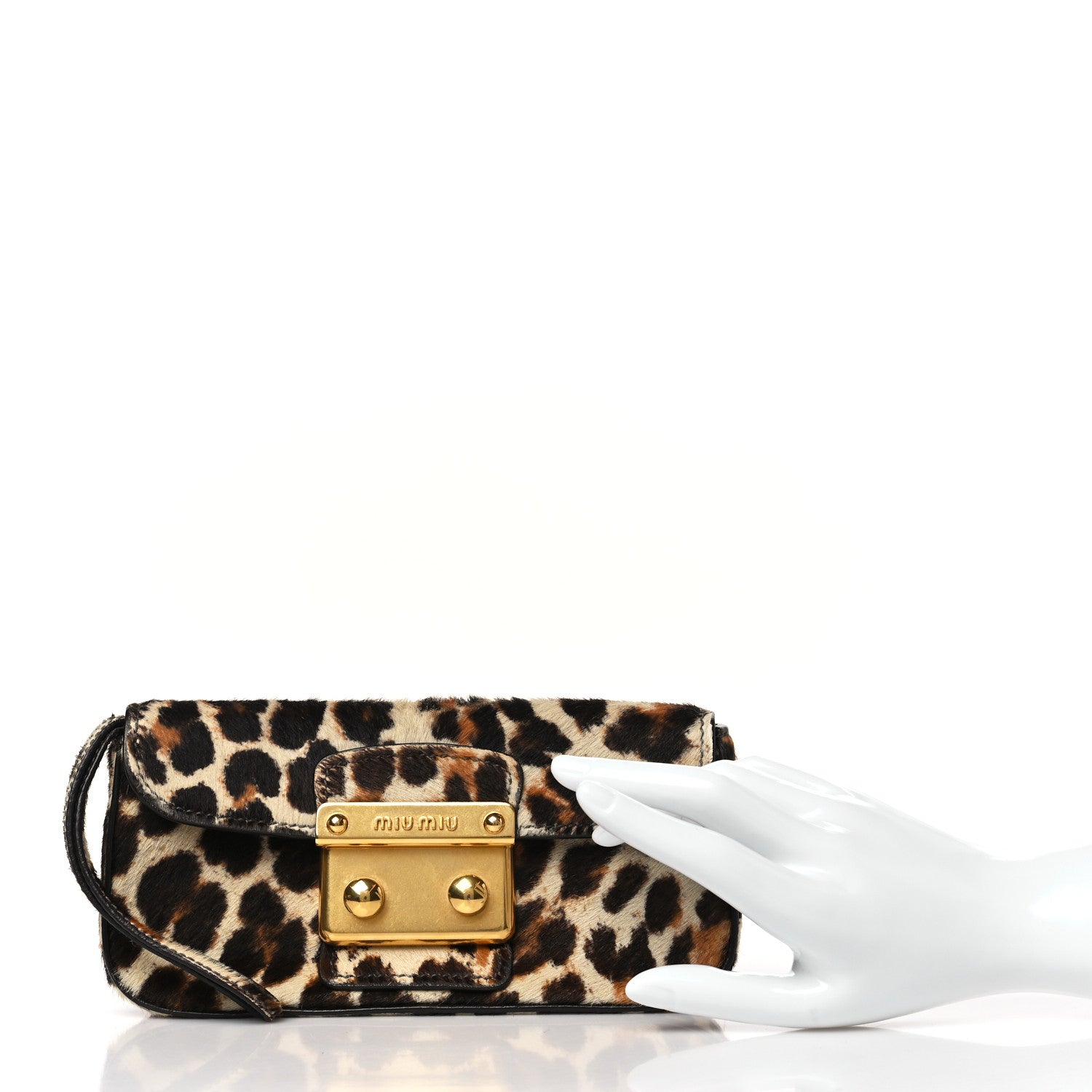 Miu Miu Pony Hair Leopard Print Wristlet Clutch Black 2 of 12