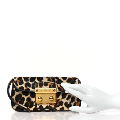 Miu Miu Pony Hair Leopard Print Wristlet Clutch Black 2 of 12