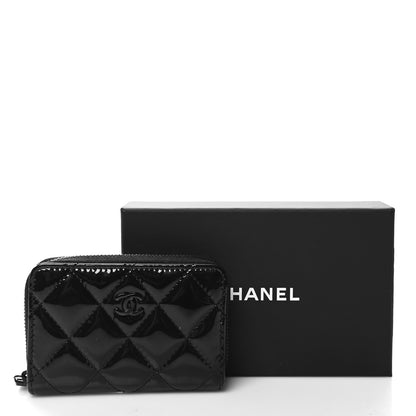 Chanel Patent Calfskin Quilted Zip Coin Purse Wallet So Black 8 of 8