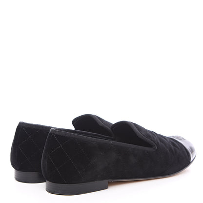 Chanel Velvet Quilted Cap Toe Womens CC Loafers 41 Black 4 of 9