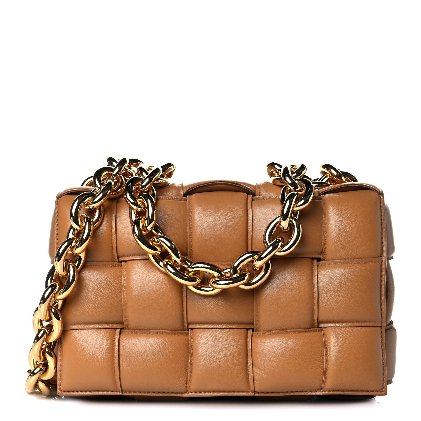 Lambskin Maxi Intreccio Padded Chain Cassette Crossbody Bag Caramel