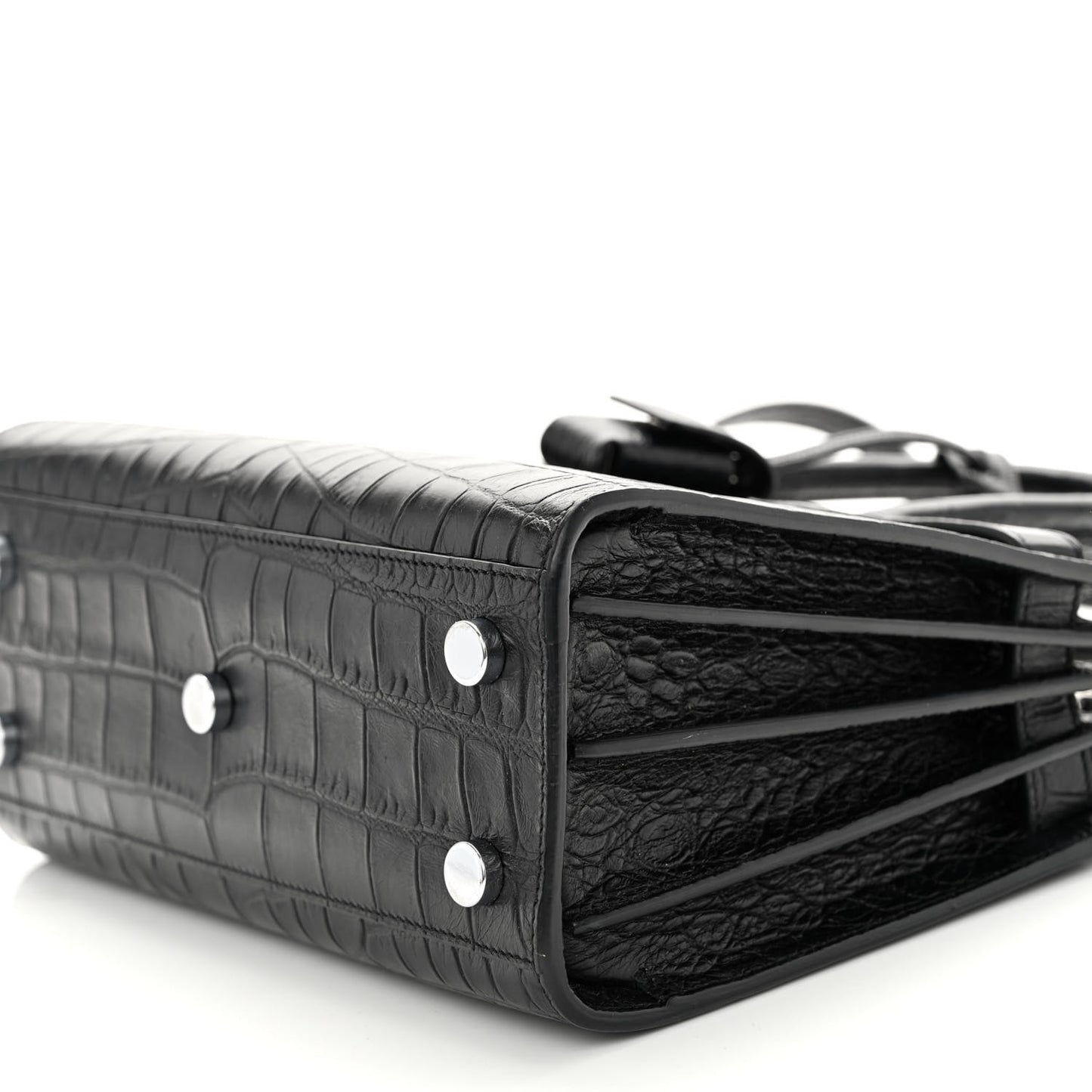 Calfskin Crocodile Embossed Nano Sac De Jour Black