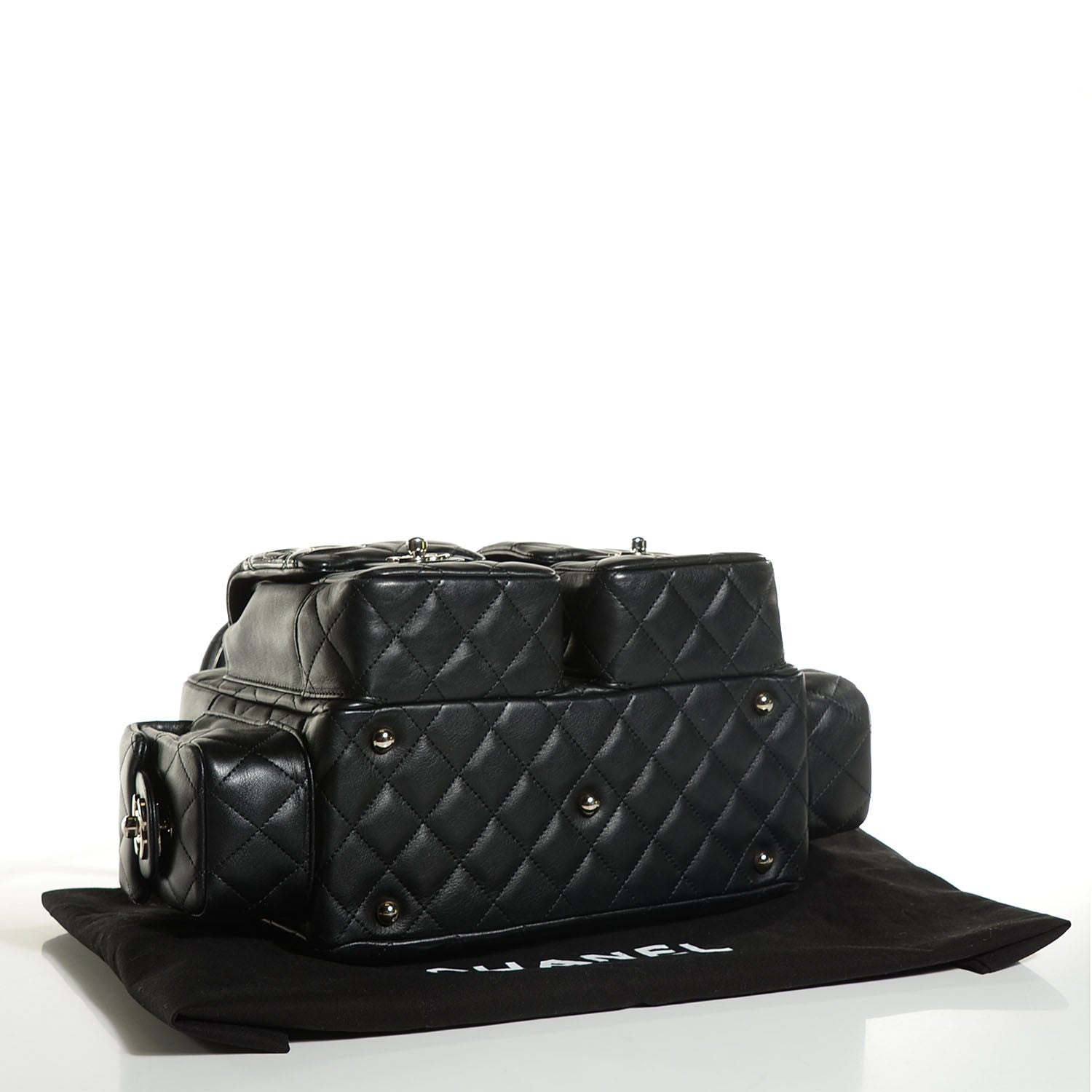Chanel Calfskin Quilted Small Cambon Multipocket Reporter Black White 7 of 16