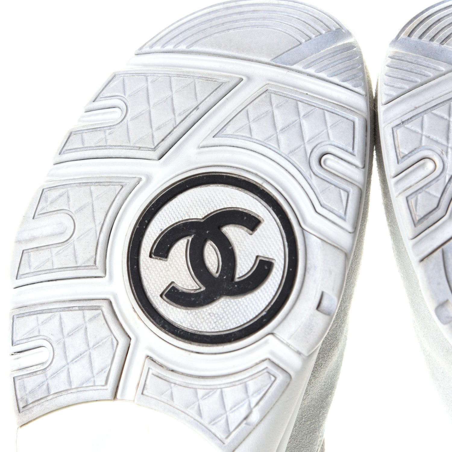 Chanel Suede Calfskin Mens CC Sneakers 45 White Grey Blue 9 of 9