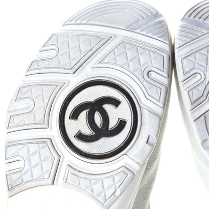 Chanel Suede Calfskin Mens CC Sneakers 45 White Grey Blue 9 of 9