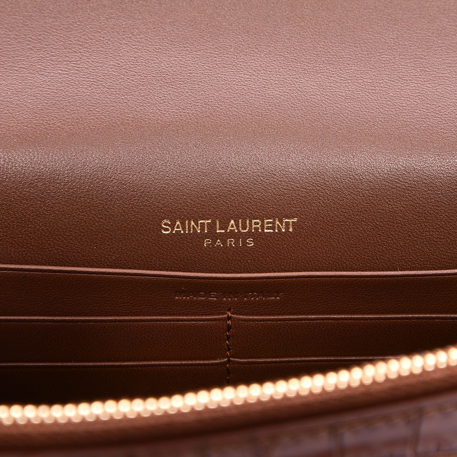 Saint Laurent Calfskin Crocodile Embossed Kate Monogram Tassel Chain Wallet Cognac 6 of 6